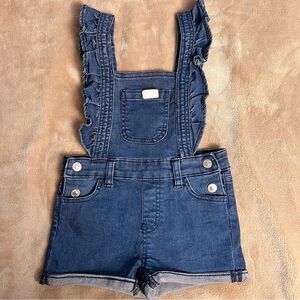 7 FOR ALL MANKIND Medium Blue Wash Baby Ruffle Denim Short Overalls - Size 24M